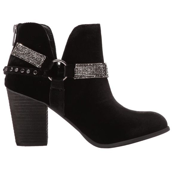 Buckle Shoes - Buckle Top Rated Black Velvet Ankle Booties Bling